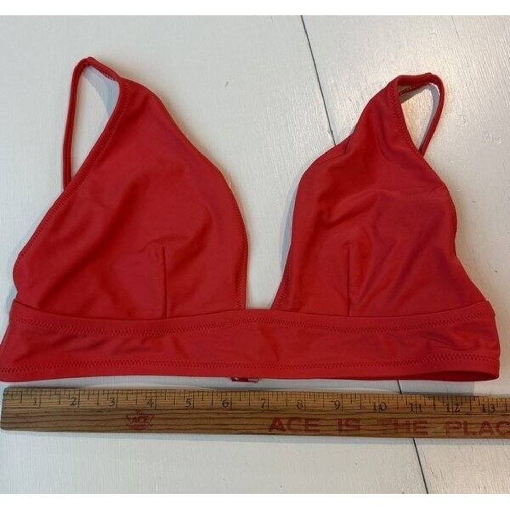 J Crew Red Womens Plunge Bikini Swimsuit Top Size M